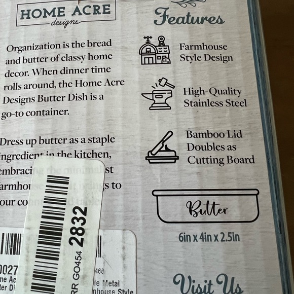 Home Acre stainless steel butter dish. Holds two cubes. Measures 6”x4”x2.5” - Picture 5 of 5